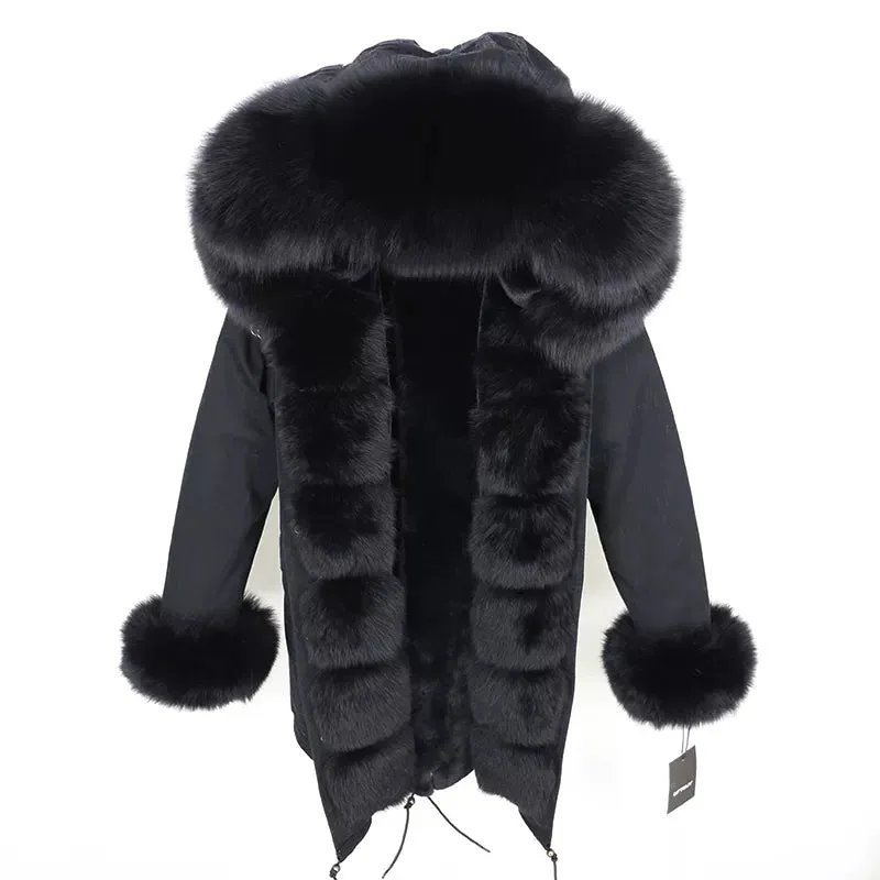 Fashion Jacket for Women with Real Fur. Coat Natural