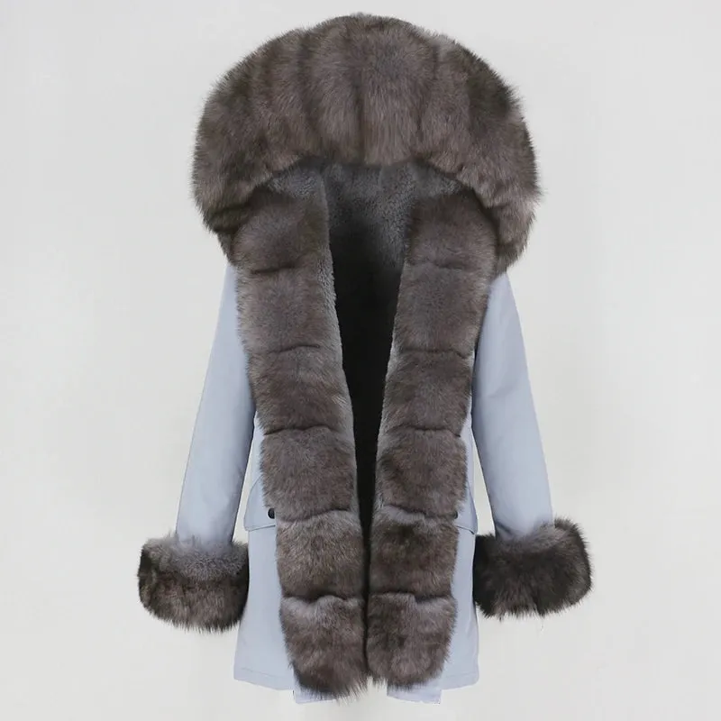 Fashion Jacket for Women with Real Fur. Coat Natural