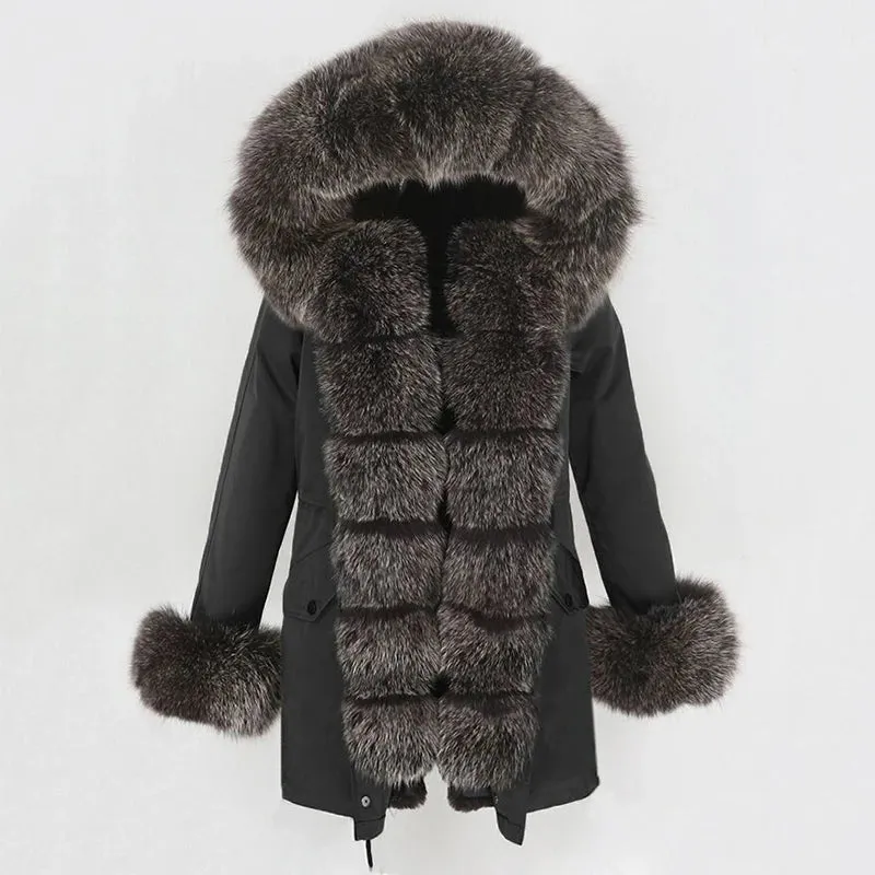 Fashion Jacket for Women with Real Fur. Coat Natural