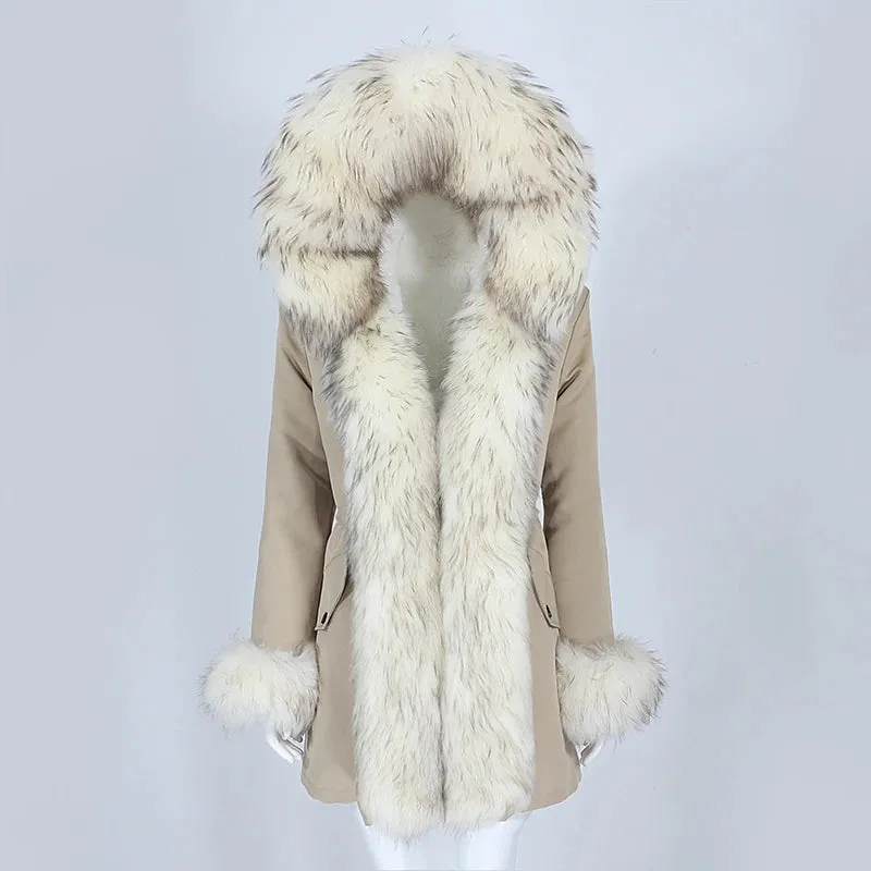 Fashion Jacket for Women with Real Fur. Coat Natural