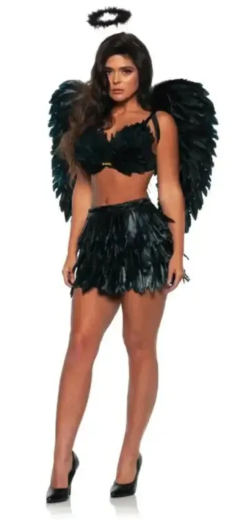 Feather Mini Skirt Two Piece Set - Black (Small/Medium)