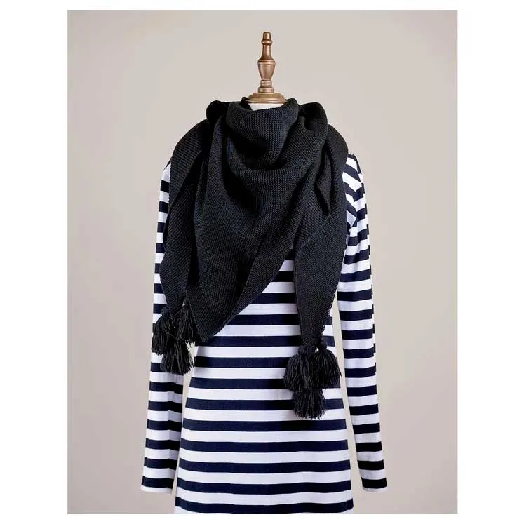 Fiver Tassel Wrap Scarf – Black