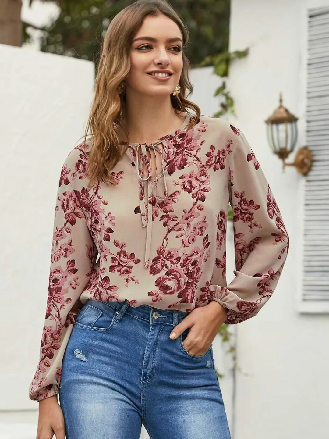 Floral Print Neck-Knot Blouse Top