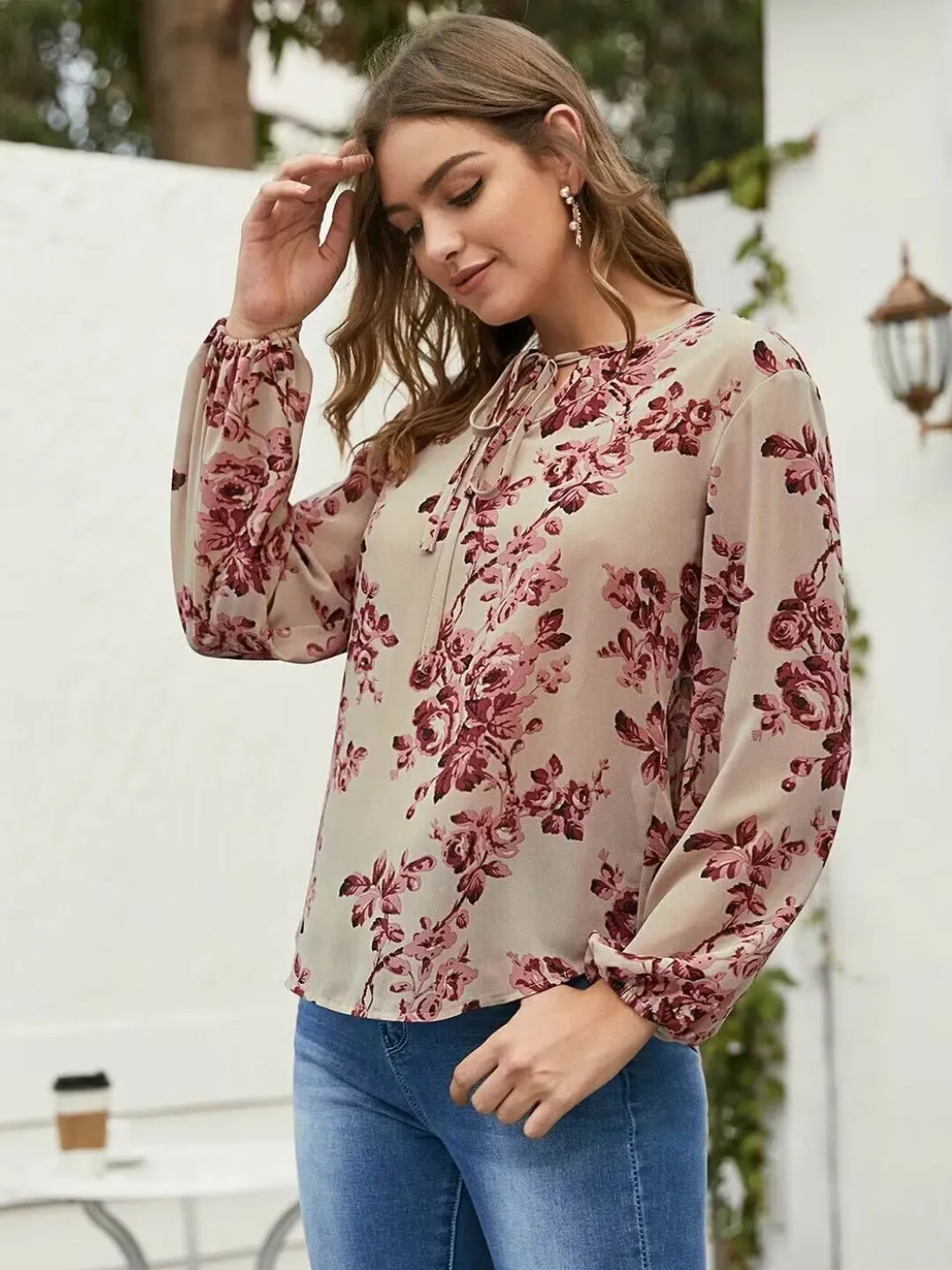 Floral Print Neck-Knot Blouse Top