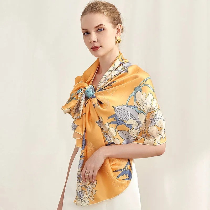 Flower Symphony Long Charmeuse Silk Scarf 185