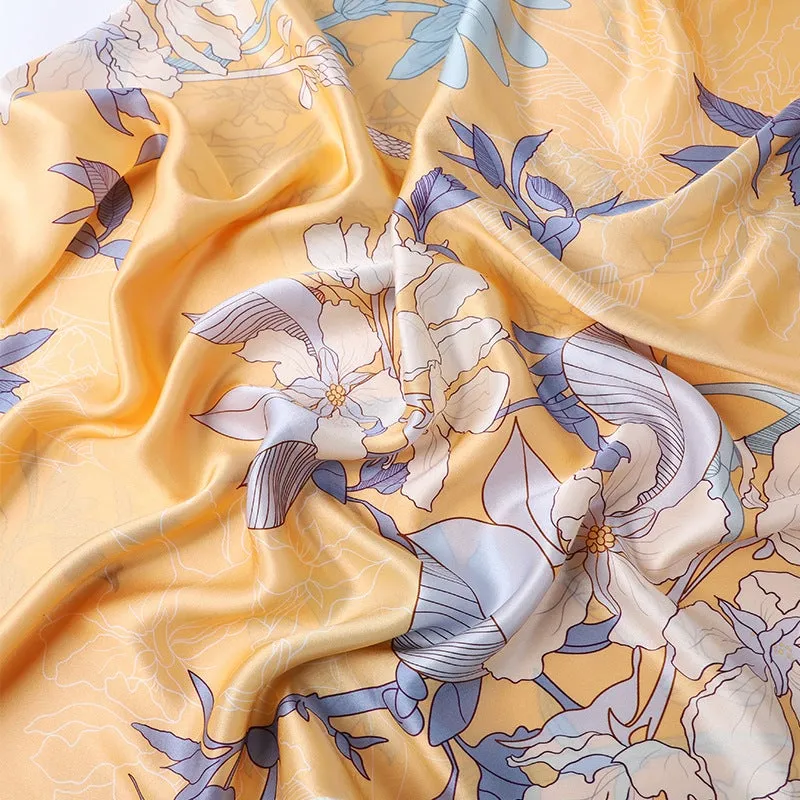 Flower Symphony Long Charmeuse Silk Scarf 185