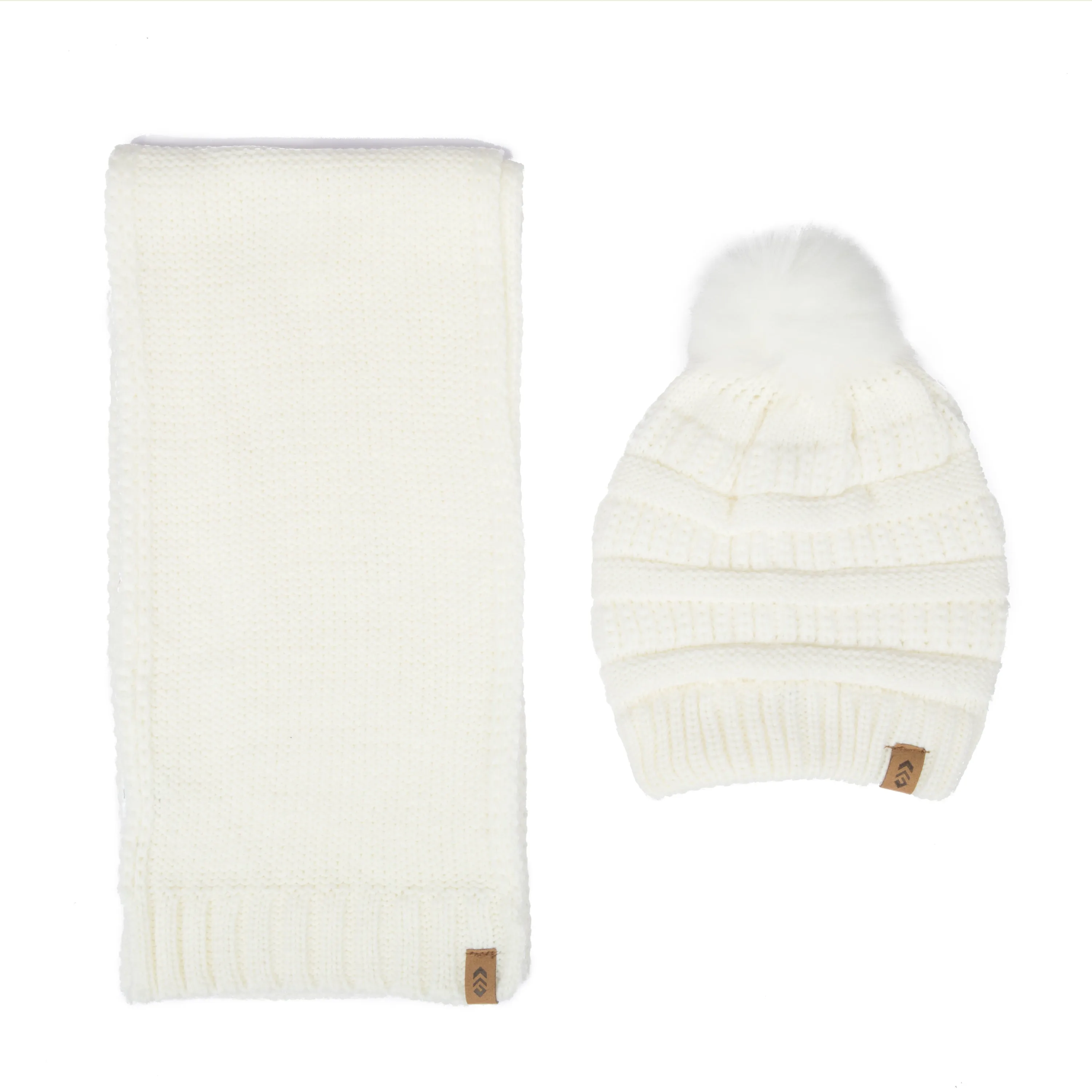 Free Country Scarf Beanie Set for Women (Knit Ivory)