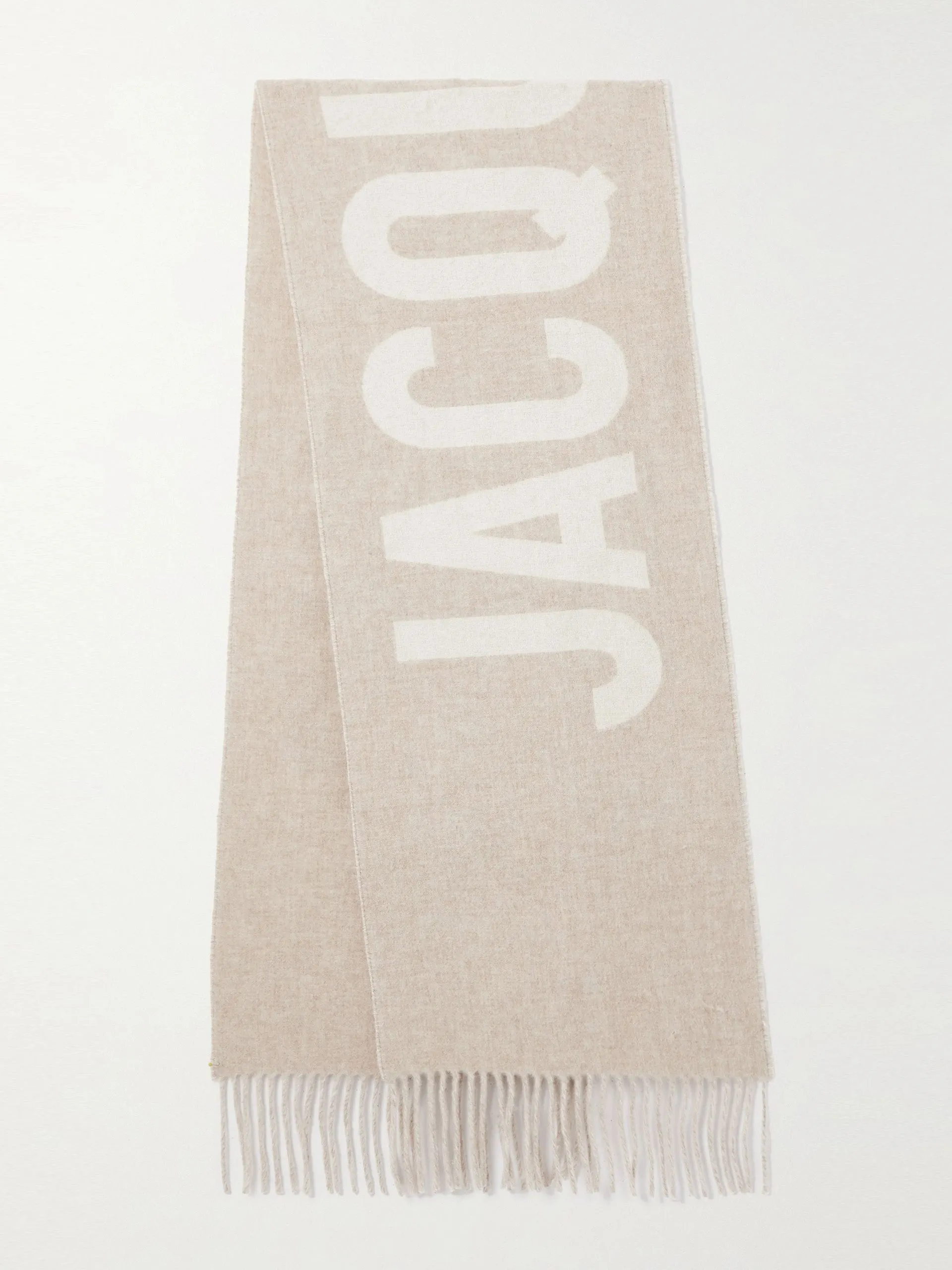 Fringed jacquard-knit wool scarf