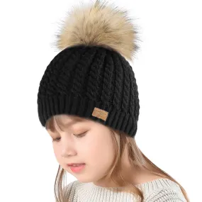 FURTALK Winter Kids Faux Fur Pom Pom Hat  Drop Shipping  CH014