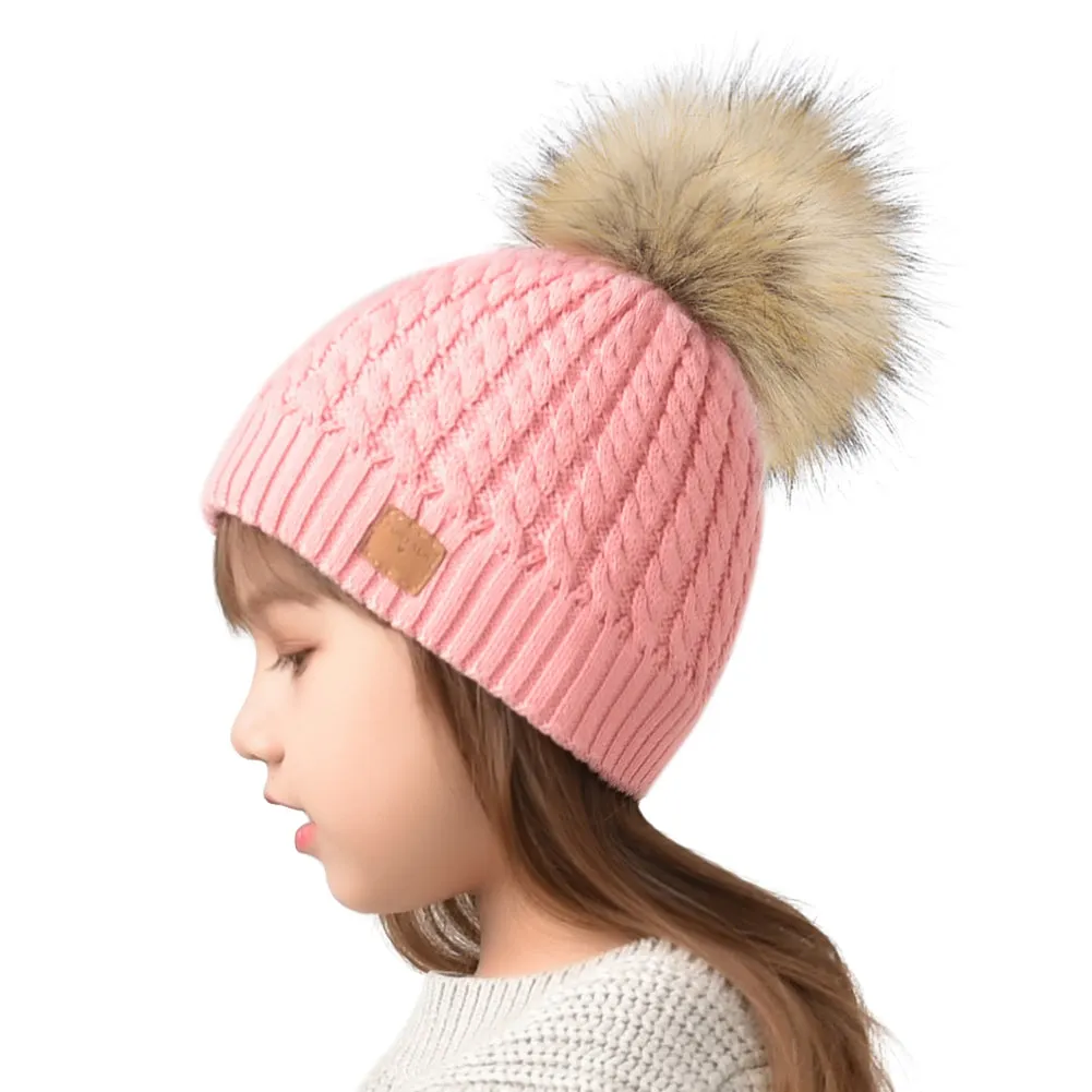 FURTALK Winter Kids Faux Fur Pom Pom Hat  Drop Shipping  CH014