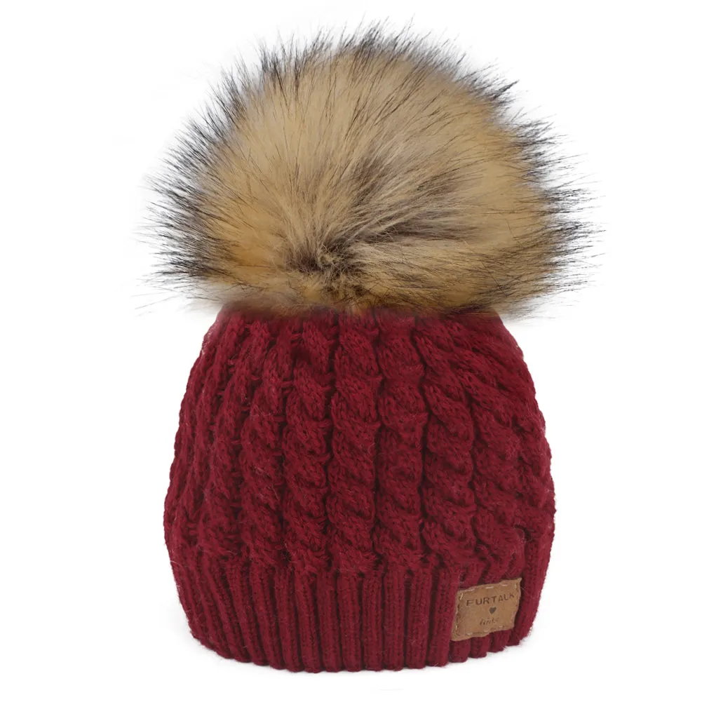 FURTALK Winter Kids Faux Fur Pom Pom Hat  Drop Shipping  CH014