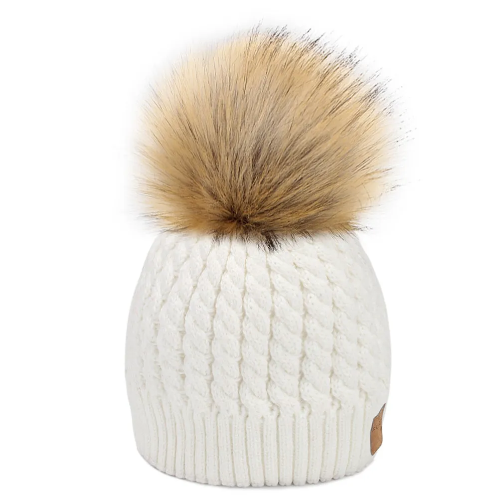 FURTALK Winter Kids Faux Fur Pom Pom Hat  Drop Shipping  CH014