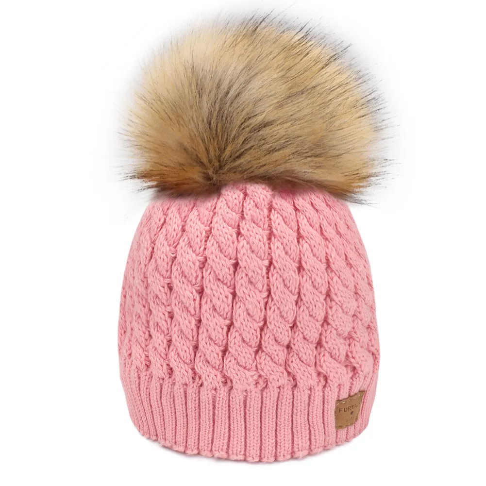 FURTALK Winter Kids Faux Fur Pom Pom Hat  Drop Shipping  CH014