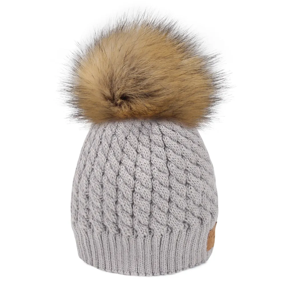 FURTALK Winter Kids Faux Fur Pom Pom Hat  Drop Shipping  CH014