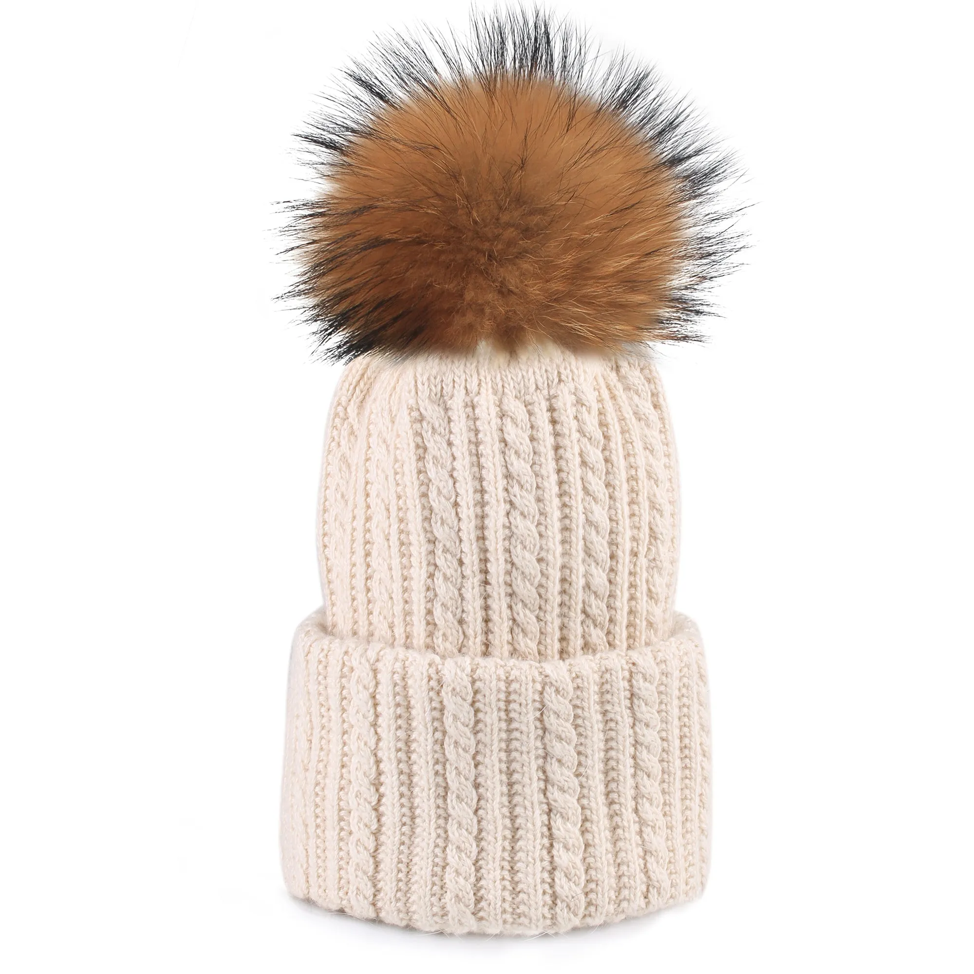 FURTALK Winter Women Real Fur Pom Pom  Hat and ScarfDrop Shipping AD003