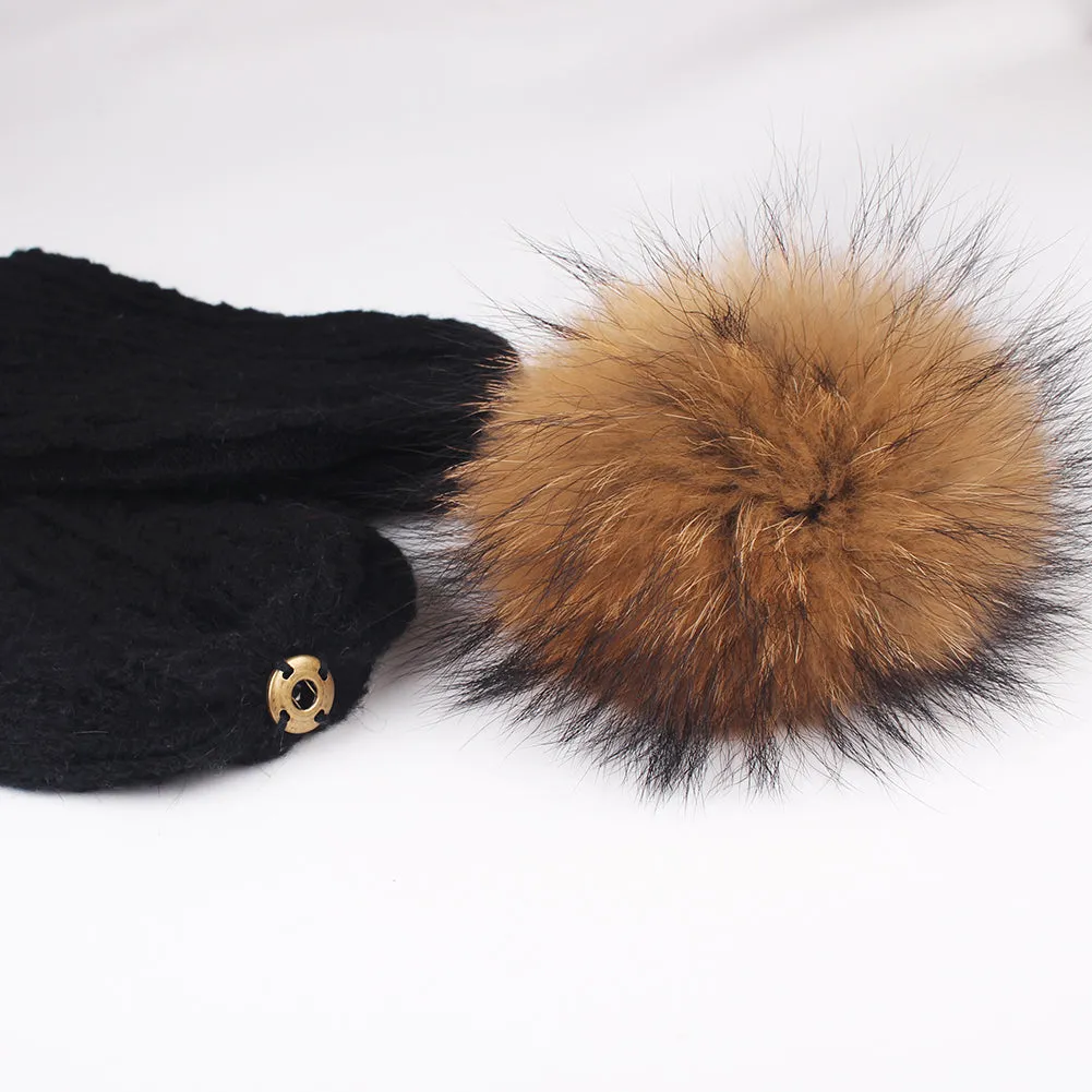 FURTALK Winter Women Real Fur Pom Pom  Hat and ScarfDrop Shipping AD003