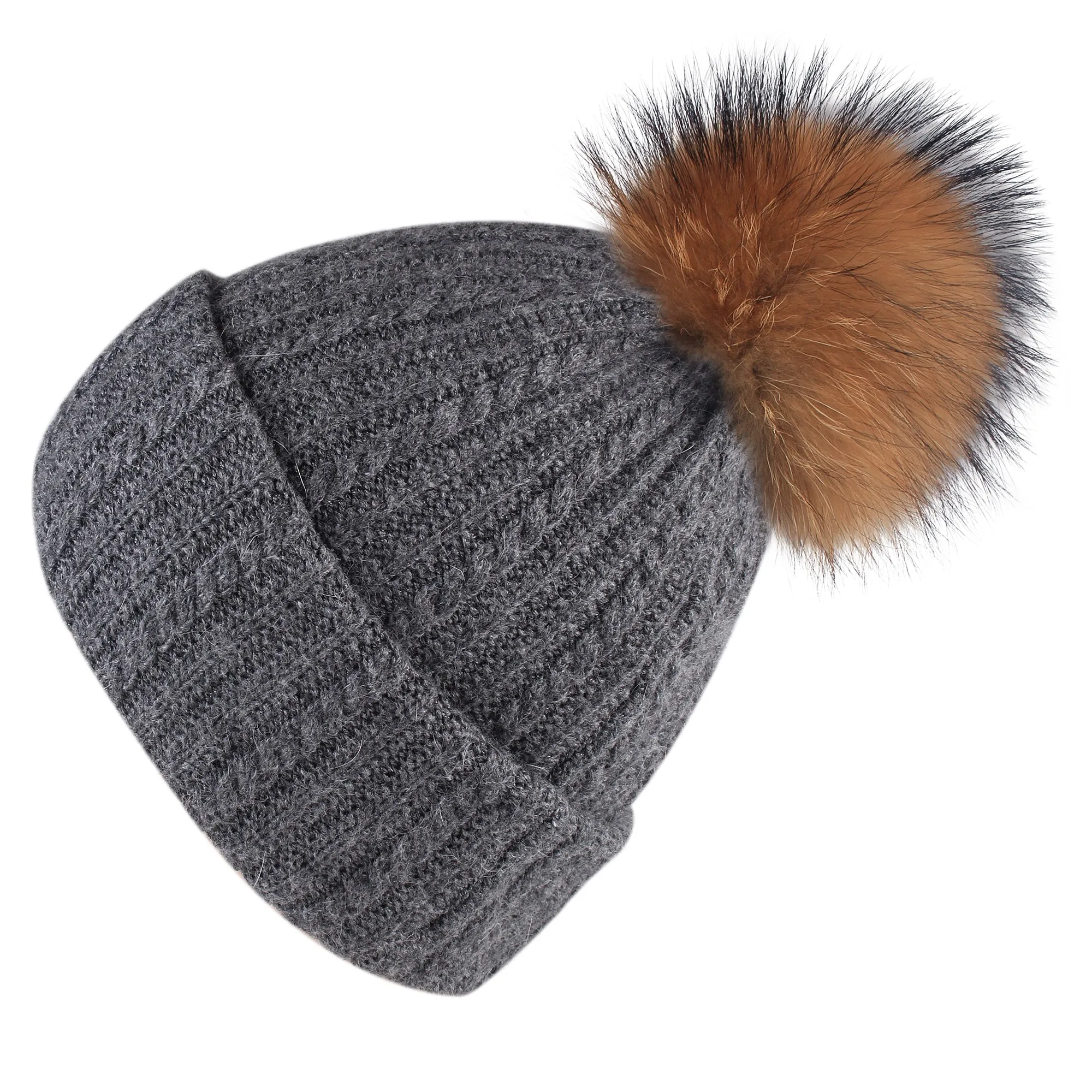 FURTALK Winter Women Real Fur Pom Pom  Hat and ScarfDrop Shipping AD003