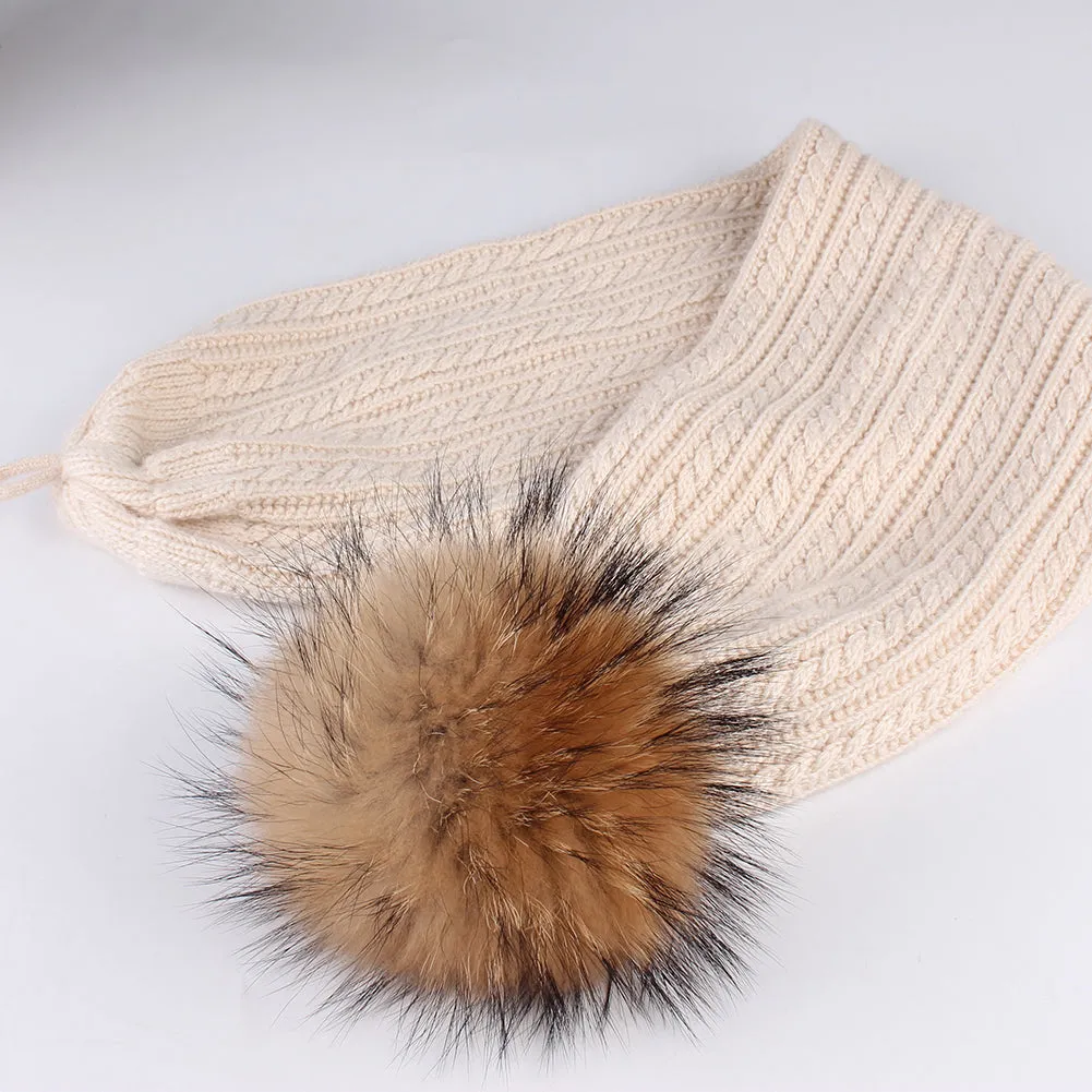 FURTALK Winter Women Real Fur Pom Pom  Hat and ScarfDrop Shipping AD003