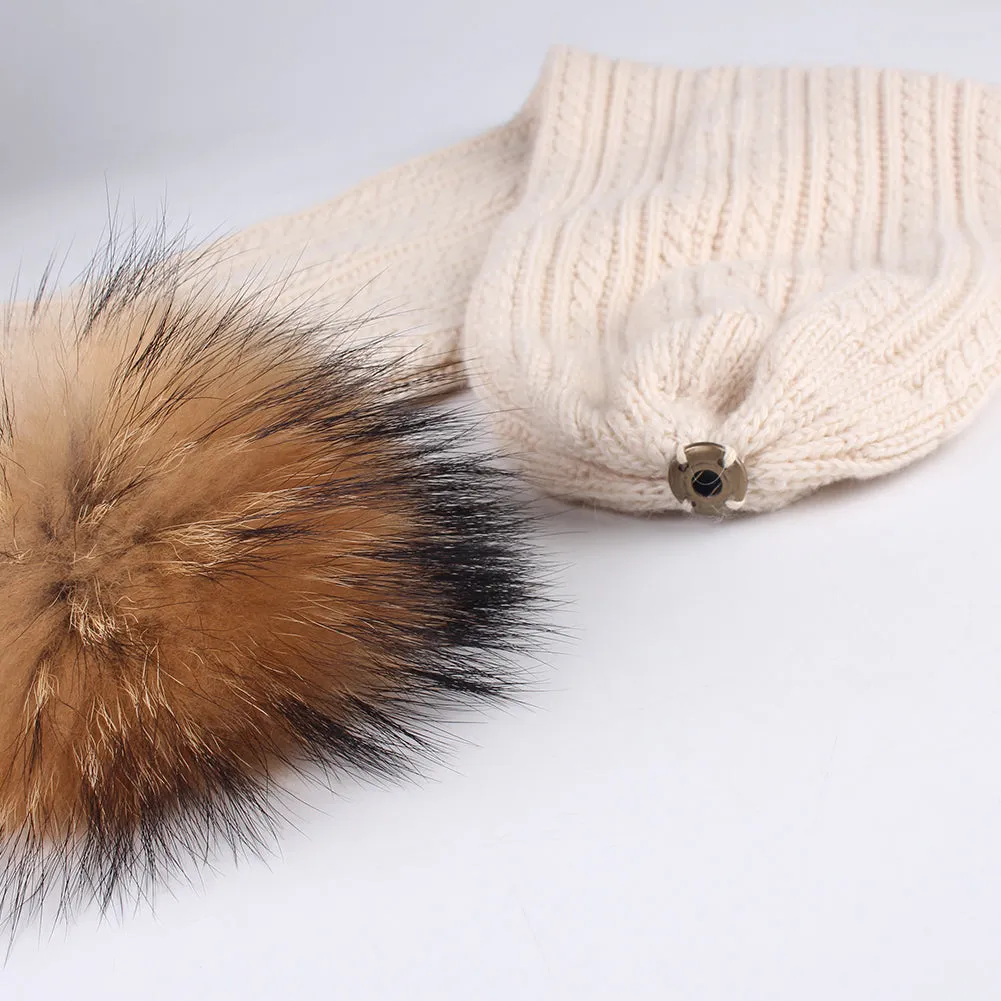 FURTALK Winter Women Real Fur Pom Pom  Hat and ScarfDrop Shipping AD003