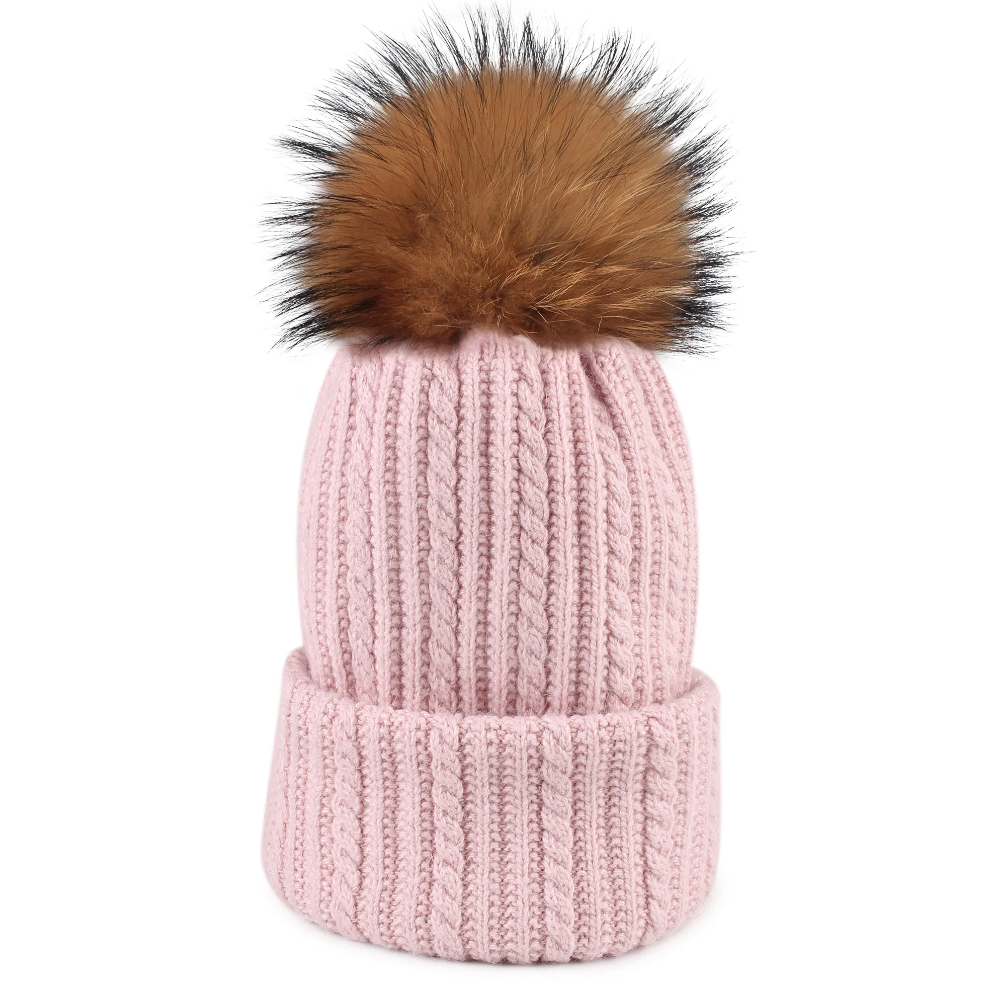 FURTALK Winter Women Real Fur Pom Pom  Hat and ScarfDrop Shipping AD003