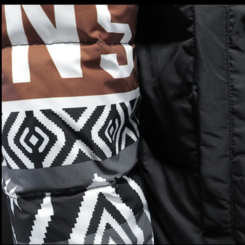 Geometric Print On Sleeve Embroidery Parka