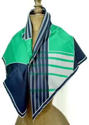 Green, White, Blue Vintage 60s Mod Silk Scarf • J D'Ormont