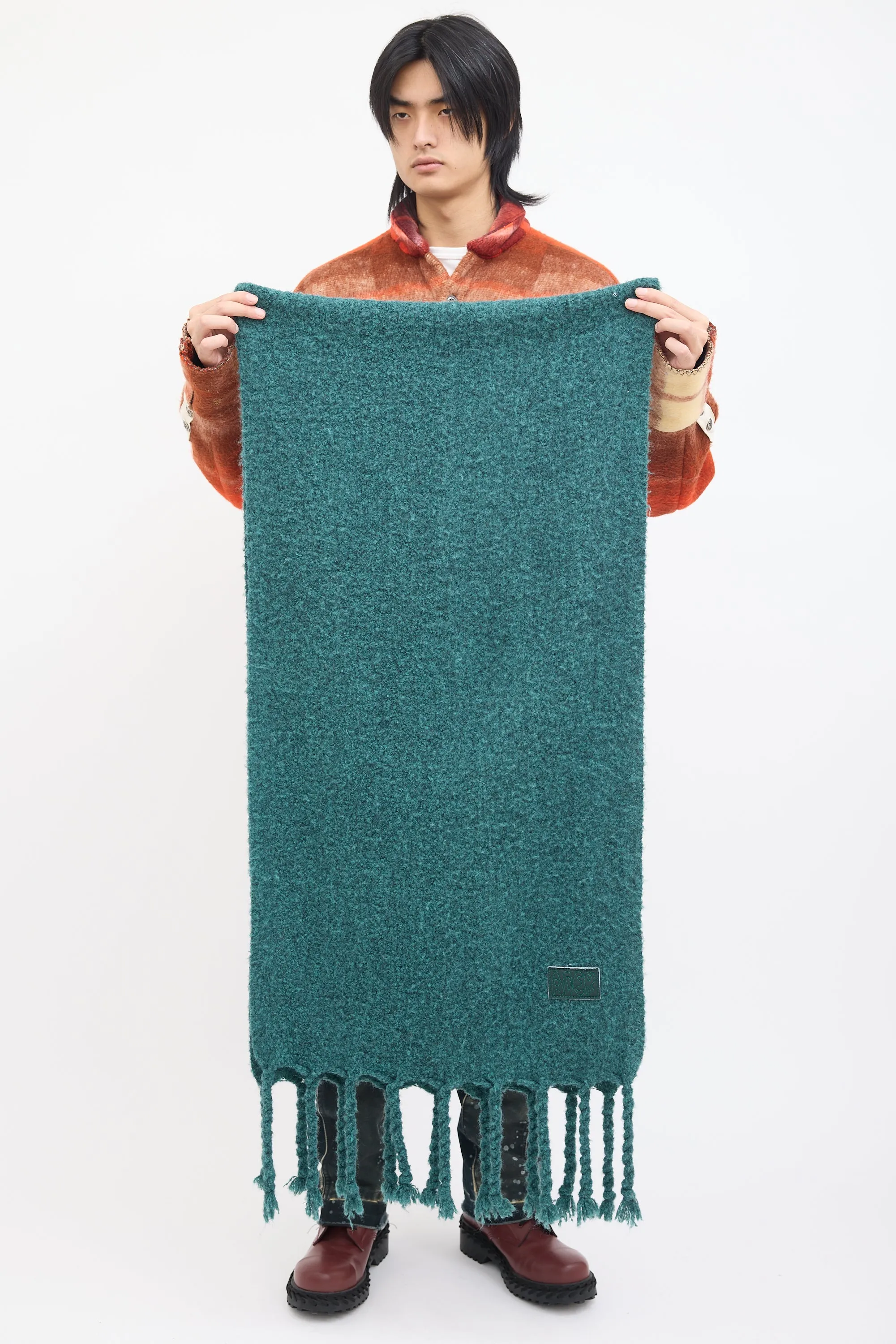 Green Wool Knit Muffler 02 Scarf