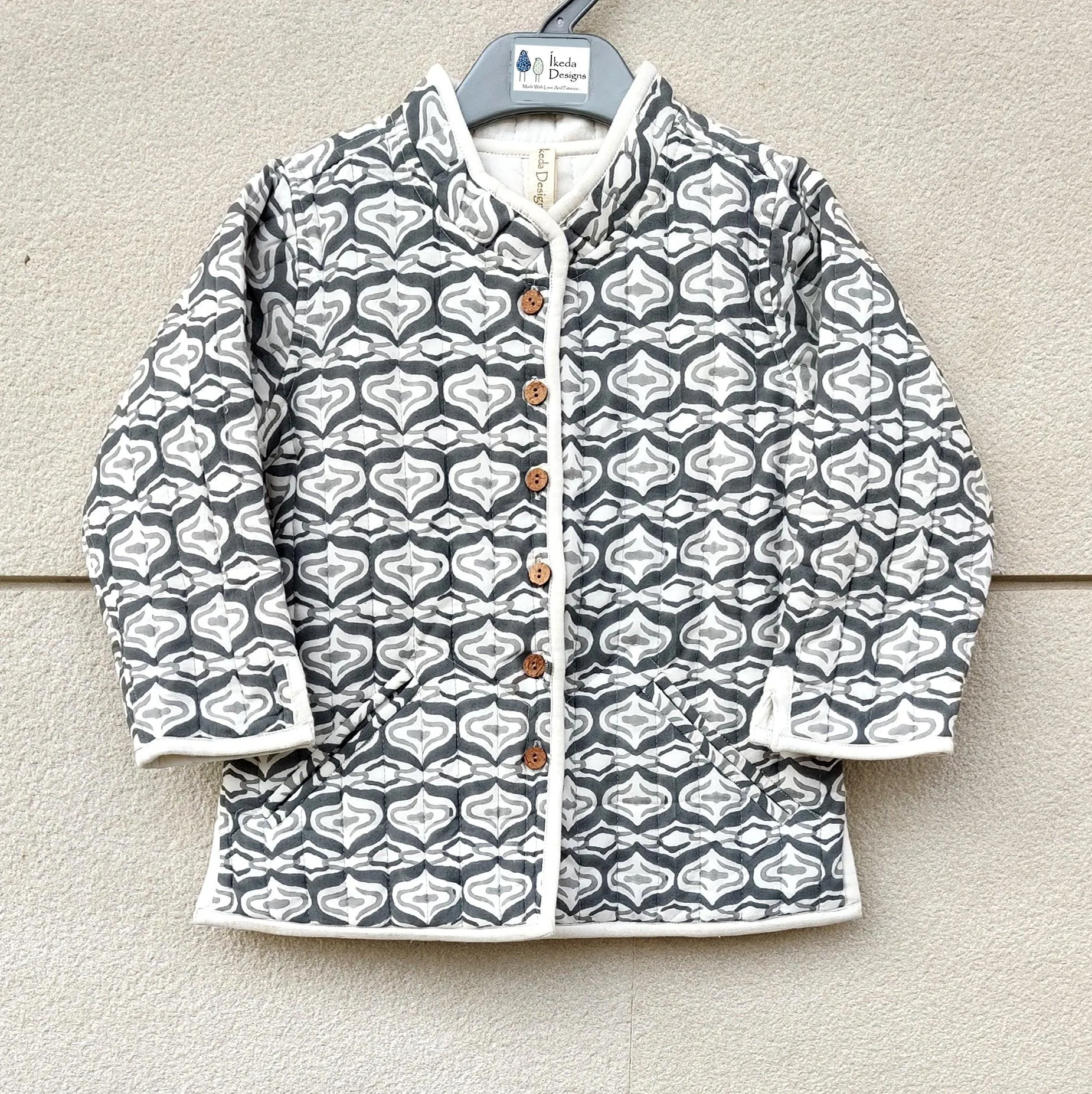 Grey and White -  Quilted Full sleeves Jacket