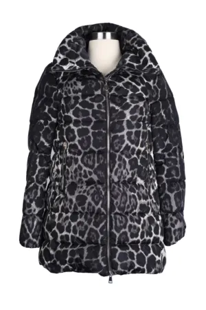 High Neck Leopard Print Down Parka