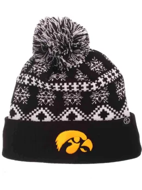 Iowa Hawkeyes Zephyr Polar Knit Cuffed Black White Poof Ball Beanie Cap Hat