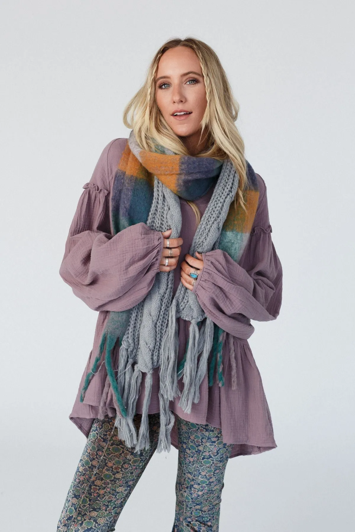 Joy Of Cozy Textured Scarf - Gray