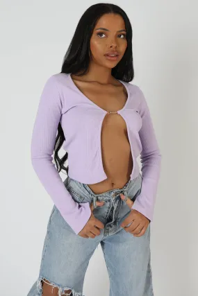 Kaiia Trim Ribbed Top Lilac