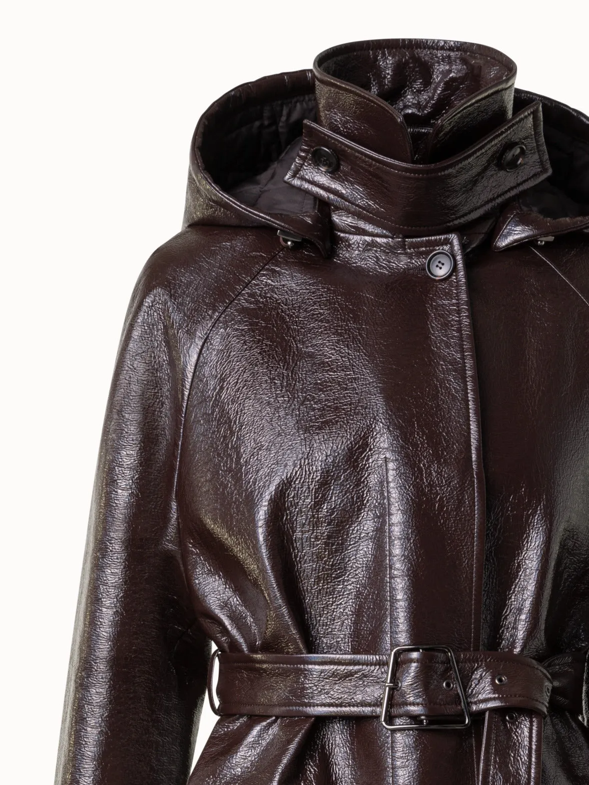 Lacquer Cotton Trench Coat with Detachable Hood