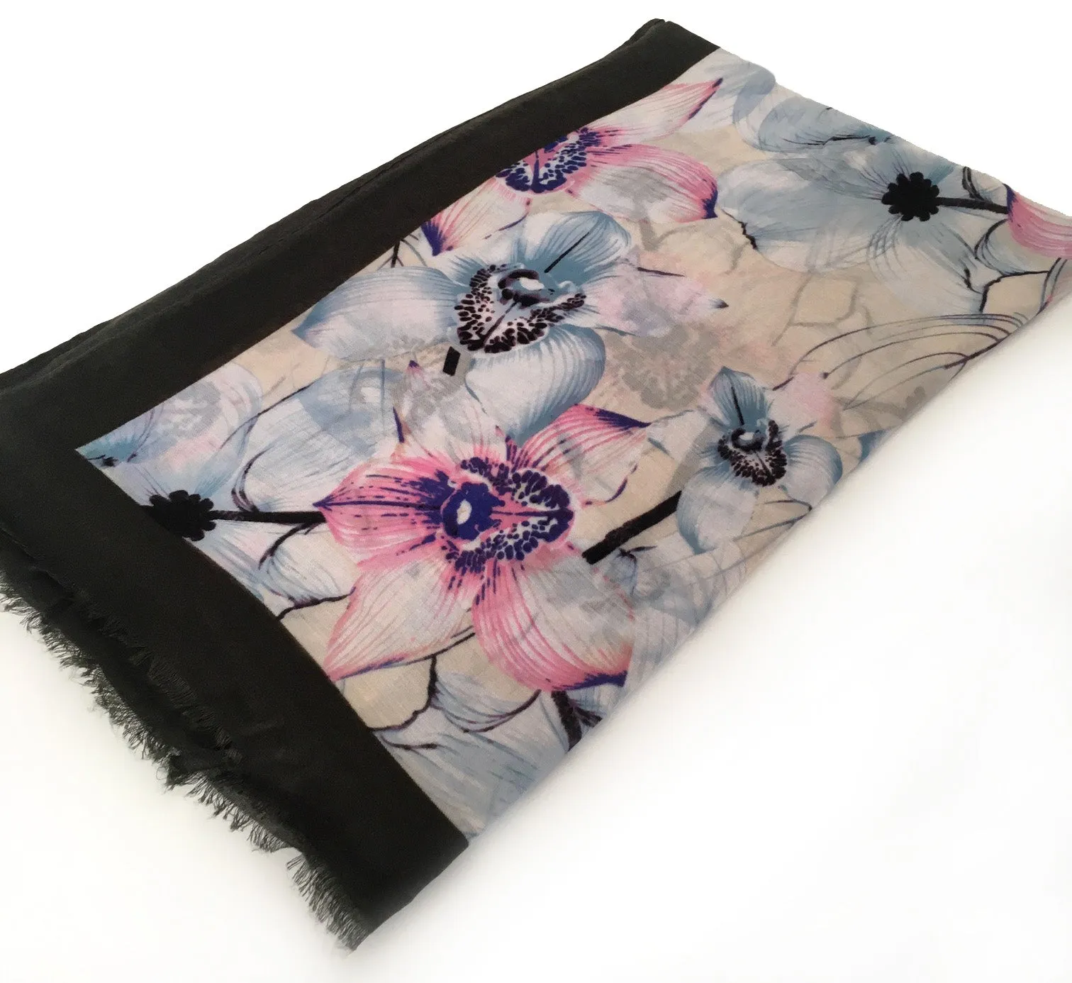 LARGE DARK BROWN BORDER FLORAL PRINT SCARF