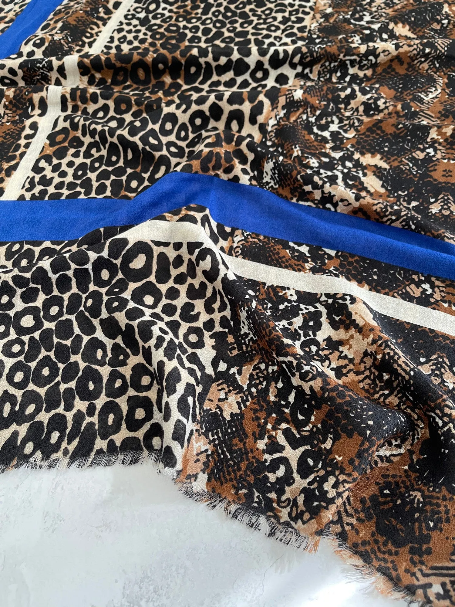 LARGE ROYAL BLUE SNAKESKIN AND LEOPARD PRINT SCARF