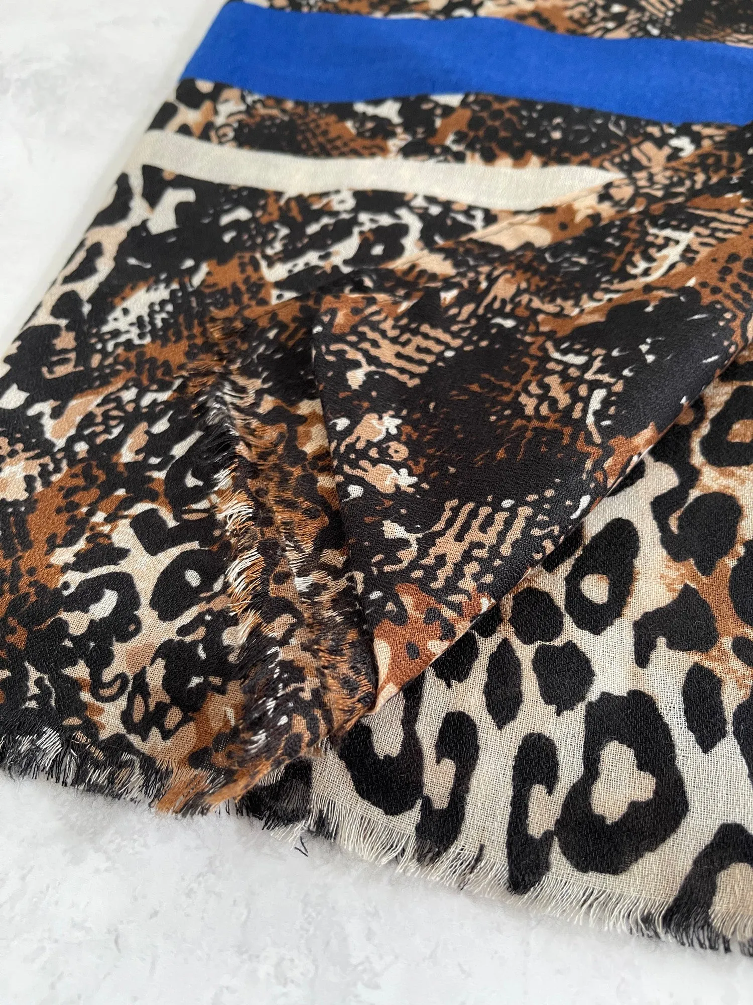 LARGE ROYAL BLUE SNAKESKIN AND LEOPARD PRINT SCARF