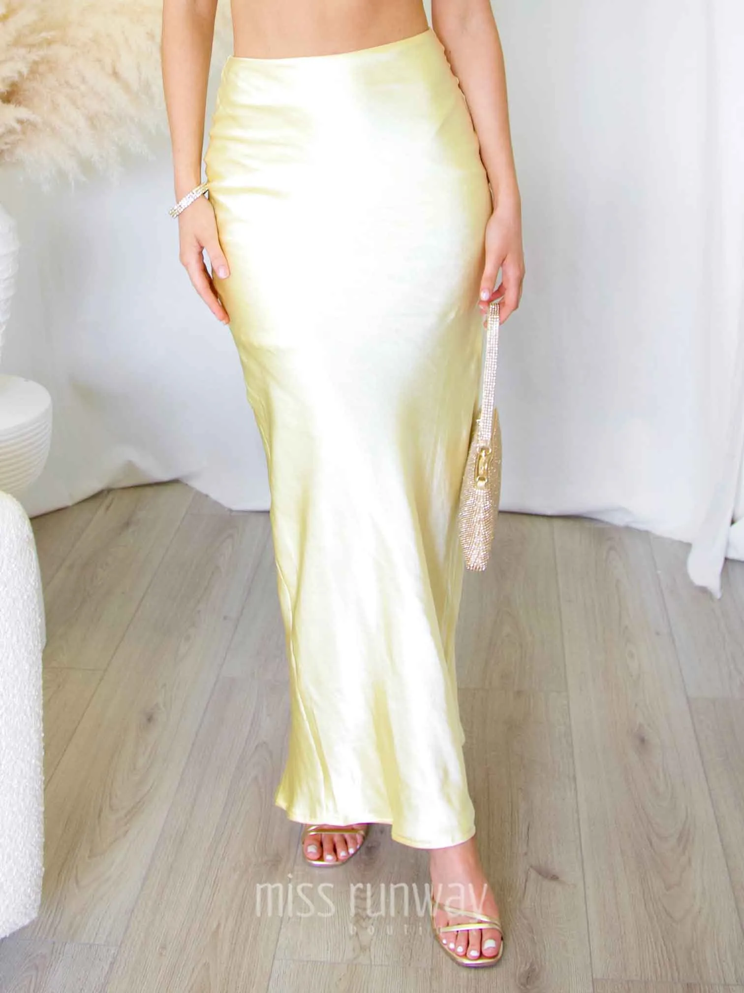 Lexi Satin Maxi Skirt - Light Yellow