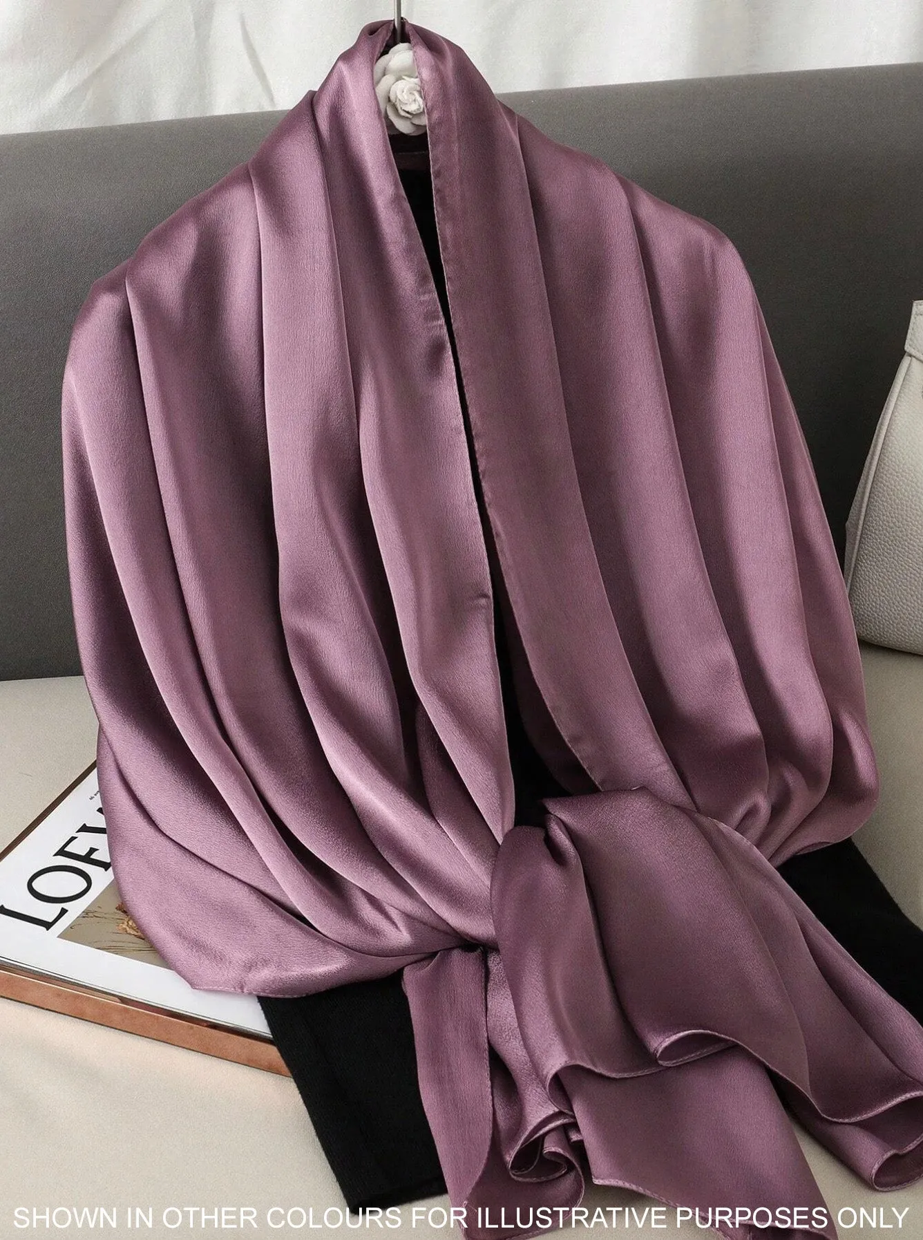 LONG PLAIN ROSEWOOD SATIN SCARF SHAWL WRAP