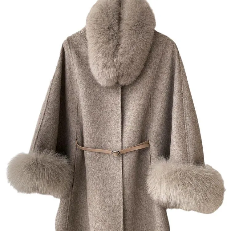 Luxury Fox Fur & Cashmere Shawl Coat for Women