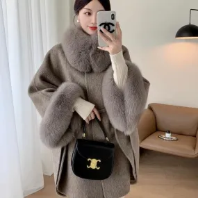 Luxury Fox Fur & Cashmere Shawl Coat for Women