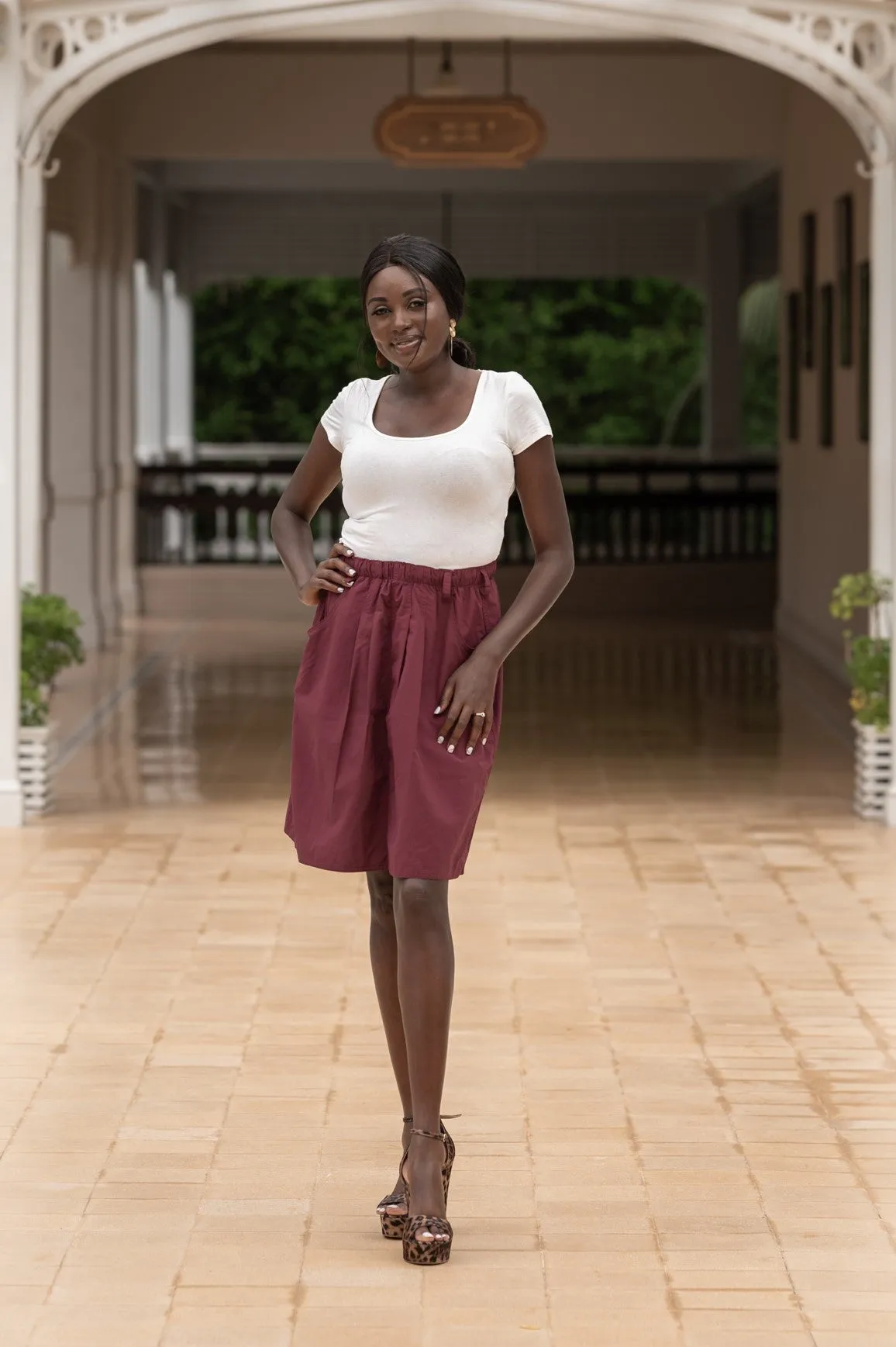 Macabi Knee Length Skirt - Maroon