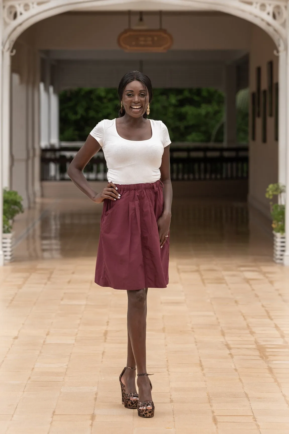 Macabi Knee Length Skirt - Maroon