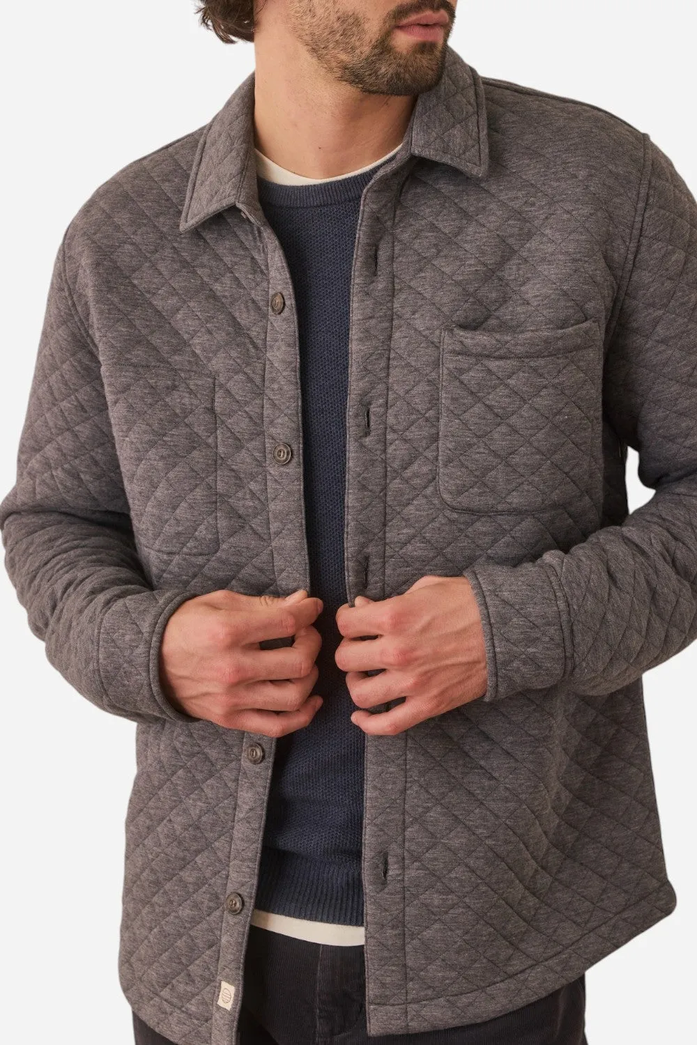 Marine Layer Corbet Quilted Overshirt in Dark Heather Grey