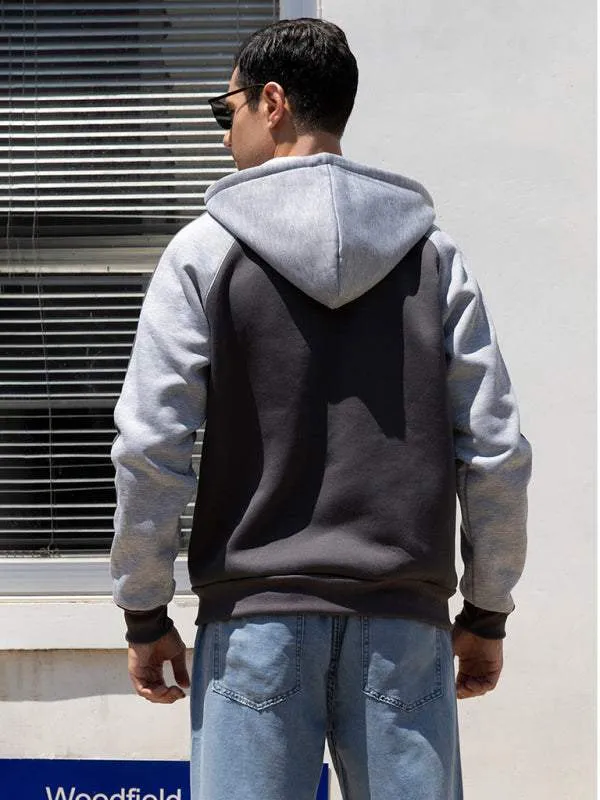 Men's casual contrasting color zipper cardigan hooded sweatshirt