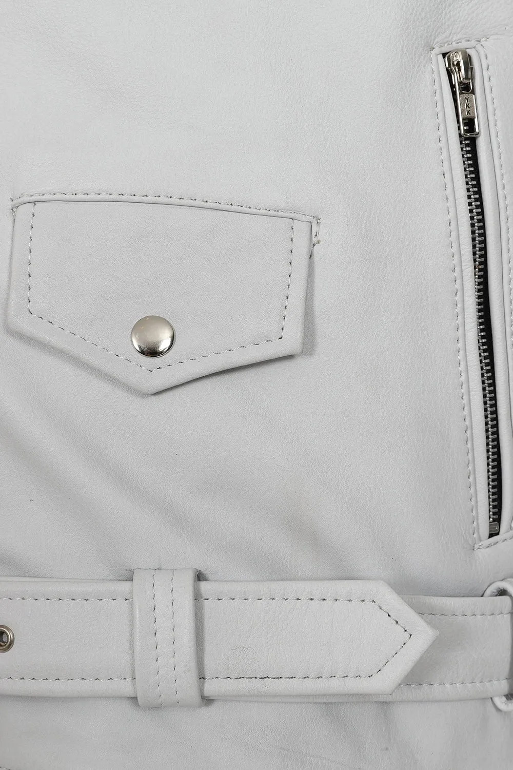 Men's Genuine White Classic Leather Biker Jacket - 'FONZY'