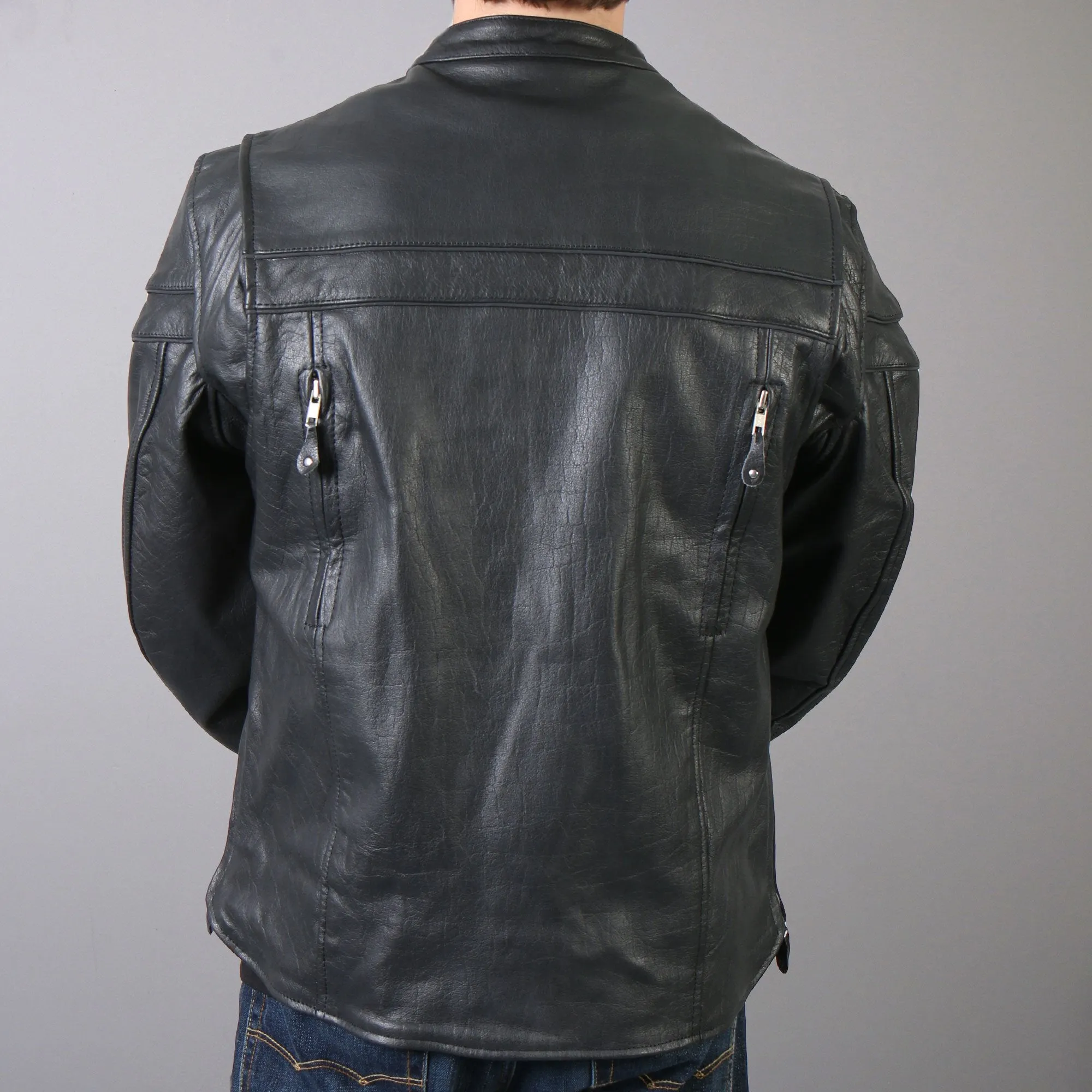 Men's Leather Jacket with Double Piping, JKM1011-HL