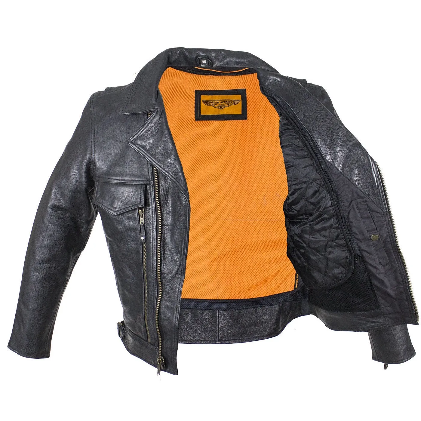 Mens Naked Leather Motorcycle Jacket With Large Front And Back Zippered Air Vents