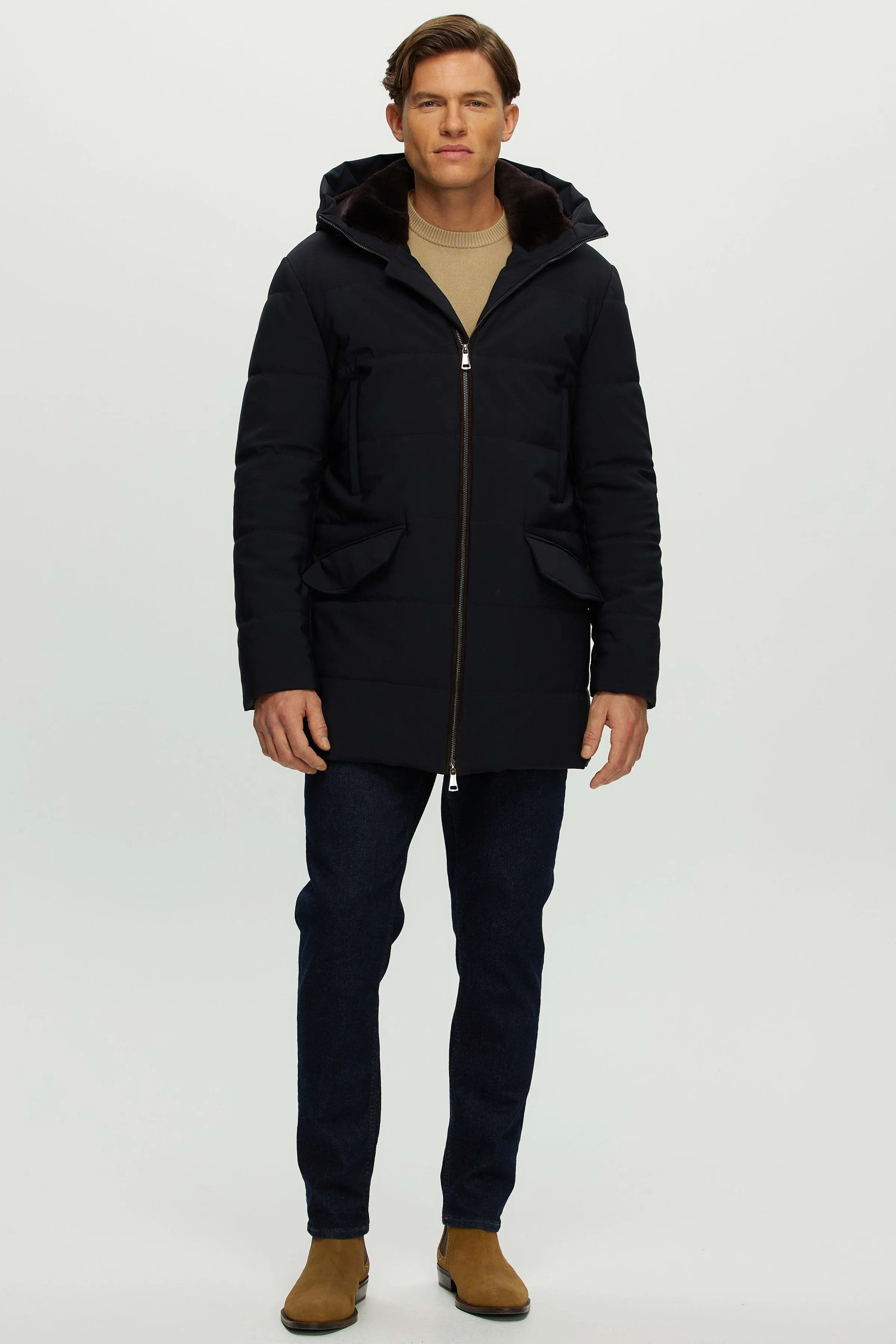 MENS PARKA WITH SELECT SHEARLING LAMB COLLAR