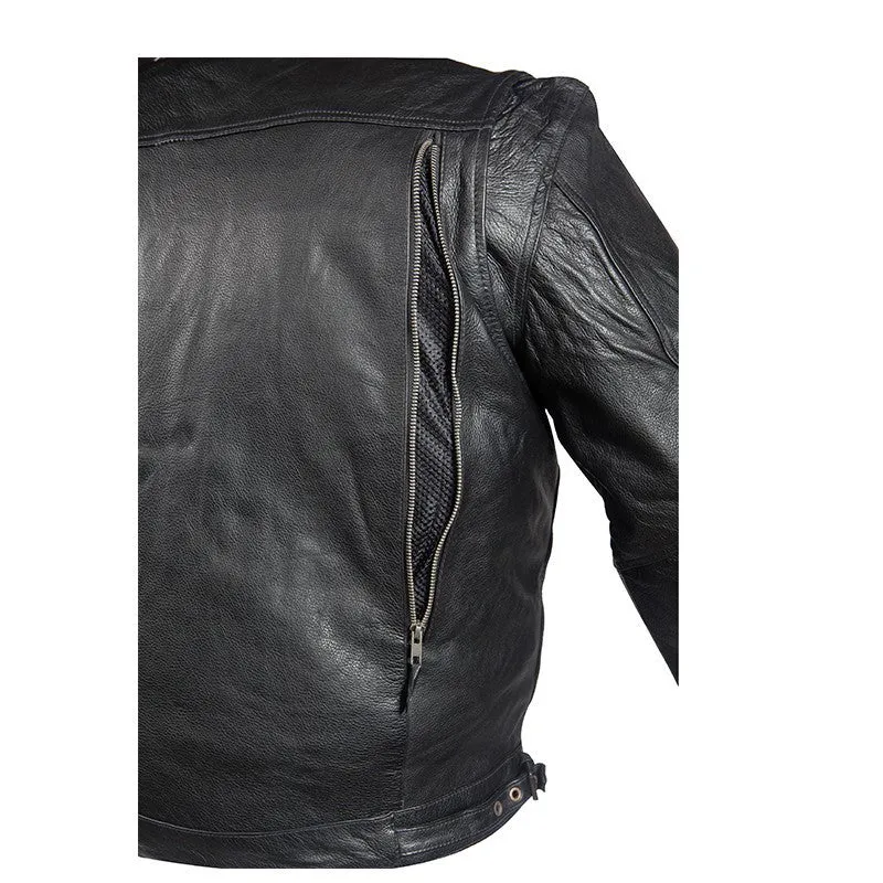 Mens Ultra Soft Naked Leather Motorcycle Jacket With Large Front And Back Zippered Air Vents