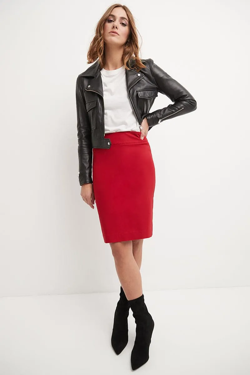 Midi Pencil Skirt with Pull-on Style Design